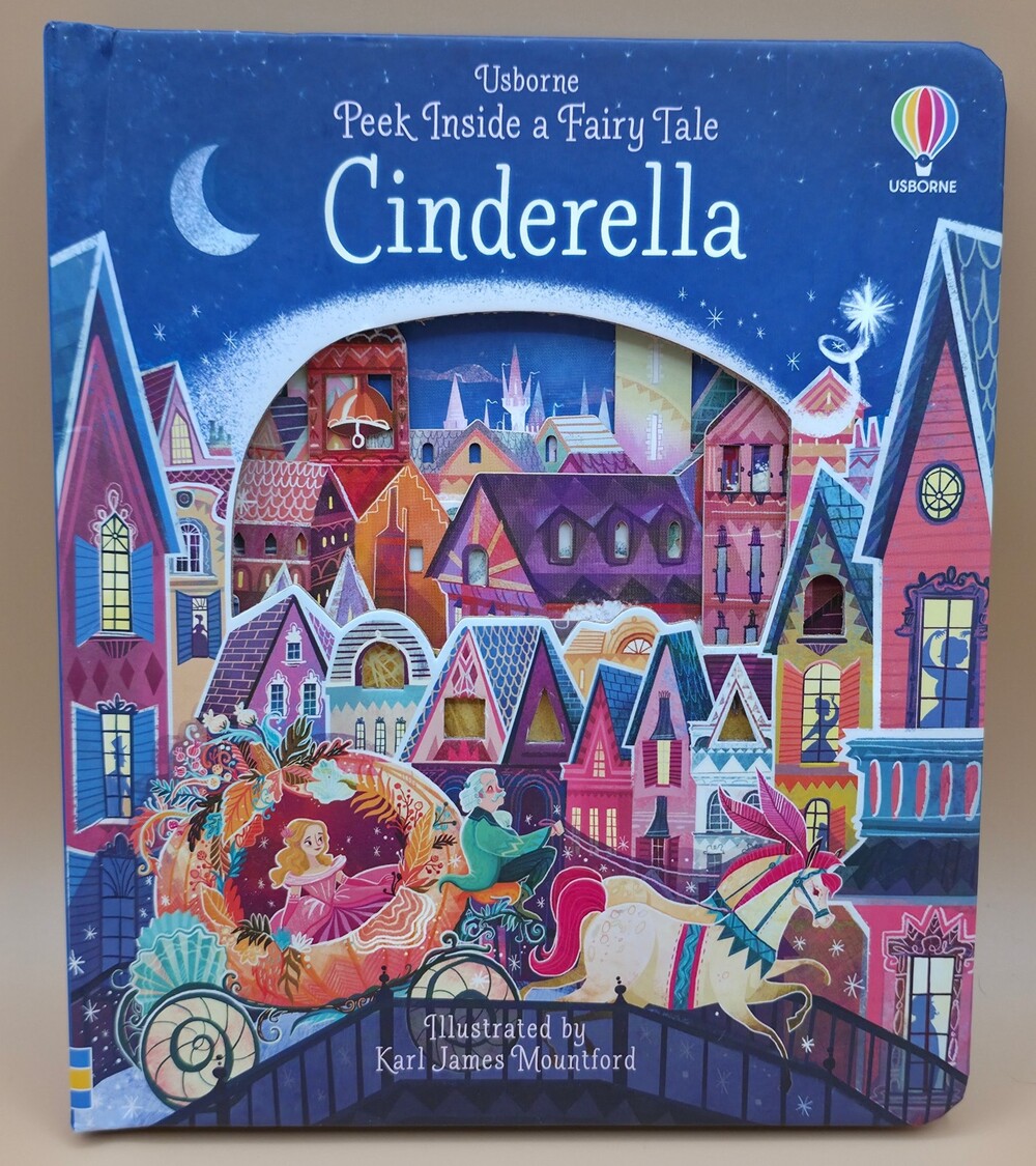 2016 Usborne Peek Inside a Fairy Tale Cinderella Board Book Blue